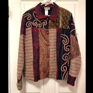 Vintage Coldwater Creek Women XL Artsy Blazer Red Multicolor Textured Jacket